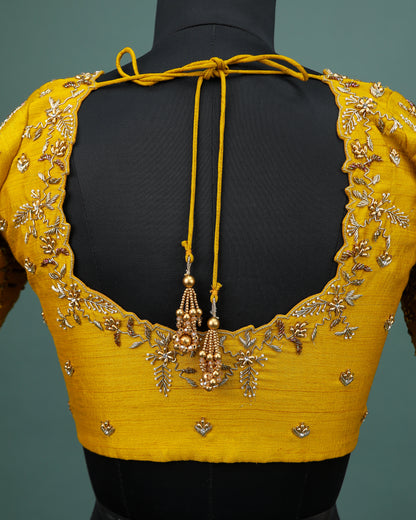 Maggam work Blouse for Saree – Yellow Blouse Artisan Silk Blouse – Festive & Wedding Ethnic Wear