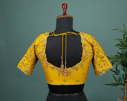 Maggam work Blouse for Saree – Yellow Blouse Artisan Silk Blouse – Festive & Wedding Ethnic Wear