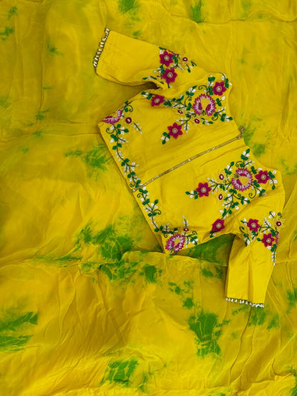 Cocktail saree tie and dye saree  shibori saree multi colour saree haldi saree Mehendi saree party saree with blouse