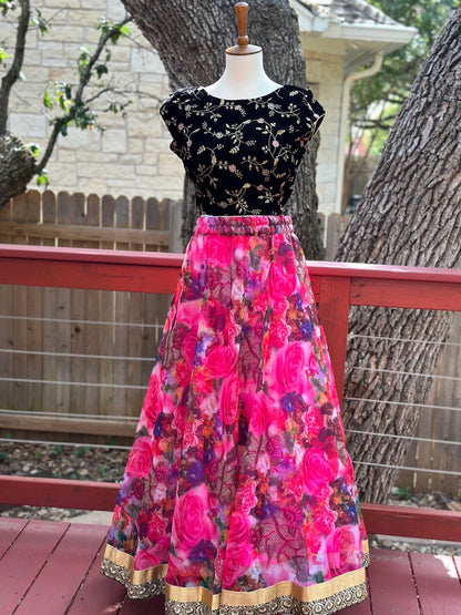Crop Top | Designer Lehenga | Mehendi & Haldi Lehenga Choli | black pink Lehenga Set | Indian Wedding Guest Outfit | Pre Wedding Ceremony Dress