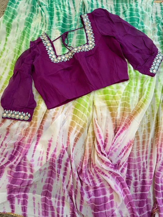 Bandhini saree shibori saree multi colour saree haldi saree Mehendi saree grab party saree with blouse