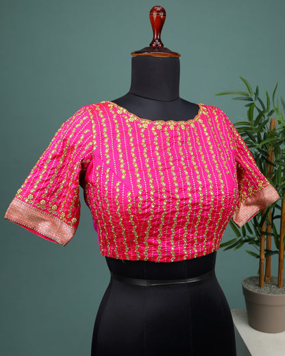 Maggam work Blouse for Saree – Pink Blouse- Artisan Silk Blouse – Festive & Wedding Ethnic Wear