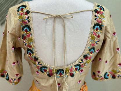 Maggam work Blouse for Saree – Beige Blouse - Artisan Silk Blouse – Festive & Wedding Ethnic Wear