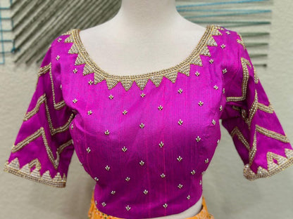 Maggam work Blouse for Saree –Magenta pink blouse - Artisan Silk Blouse – Festive & Wedding Ethnic Wear