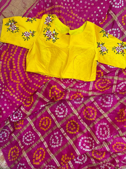 Bandhini saree shibori saree multi colour saree haldi saree Mehendi saree grab party saree with blouse