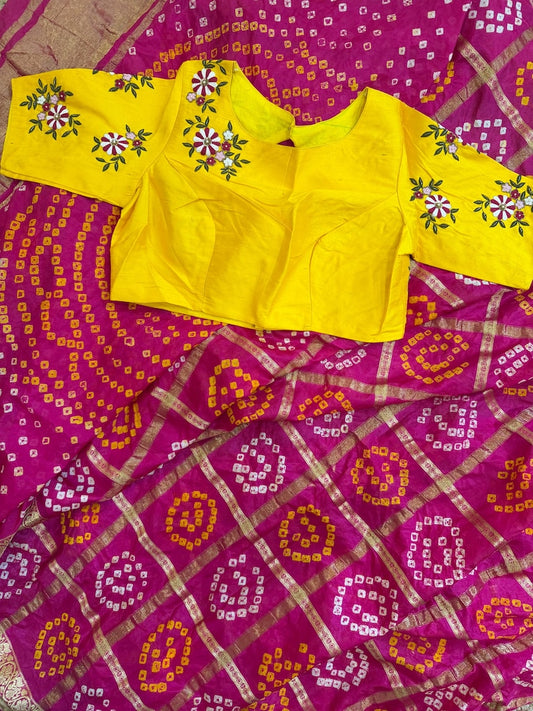 Bandhini saree shibori saree multi colour saree haldi saree Mehendi saree grab party saree with blouse