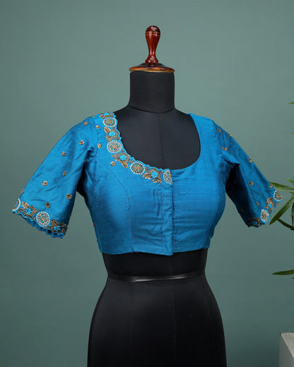 Maggam work Blouse for Saree – Blue Blouse Artisan Silk Blouse – Festive & Wedding Ethnic Wear
