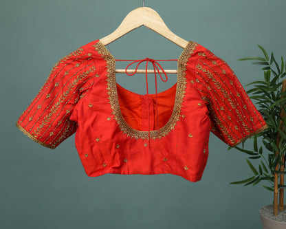 Maggam work Blouse for Saree – Red Blouse Artisan Silk Blouse – Festive & Wedding Ethnic Wear