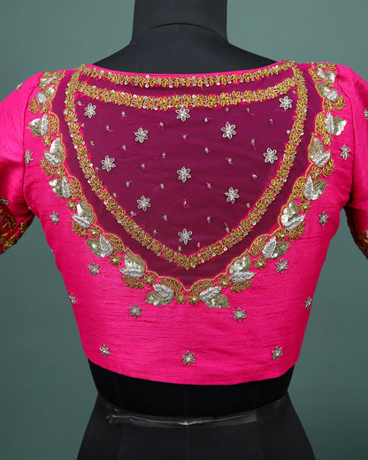 Maggam work Blouse for Saree – Pink Blouse- Artisan Silk Blouse – Festive & Wedding Ethnic Wear