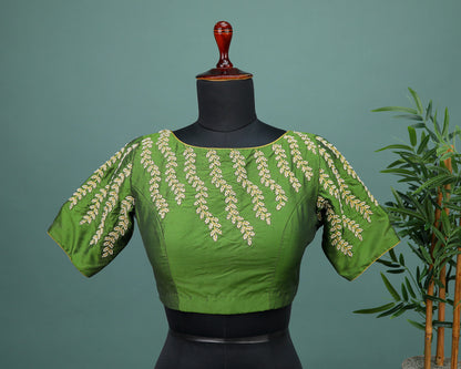 Maggam work Blouse for Saree – Green Blouse- Artisan Silk Blouse – Festive & Wedding Ethnic Wear