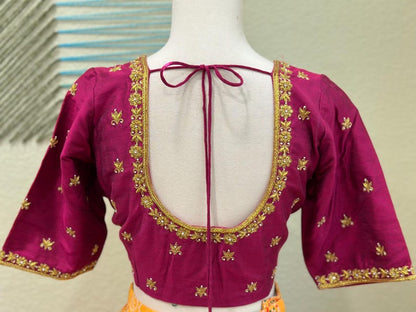 Maggam work Blouse for Saree – Magenta Pink blouse- Artisan Silk Blouse – Festive & Wedding Ethnic Wear