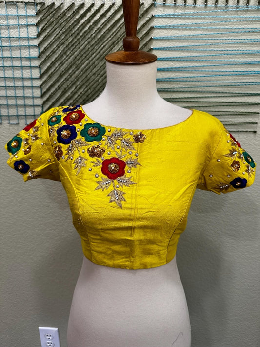 Maggam work Blouse for Saree – yellow Blouse- Artisan Silk Blouse – Festive & Wedding Ethnic Wear