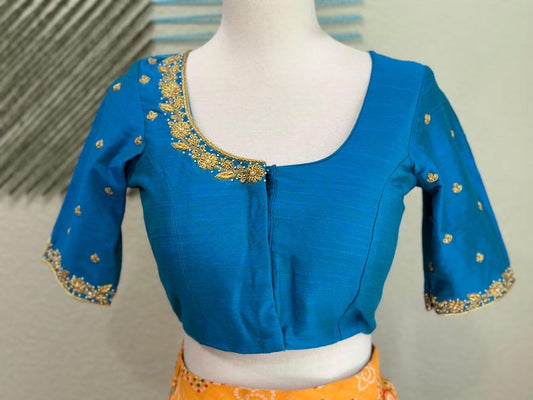 Maggam work Blouse for Saree –  Blue Blouse- Artisan Silk Blouse – Festive & Wedding Ethnic Wear