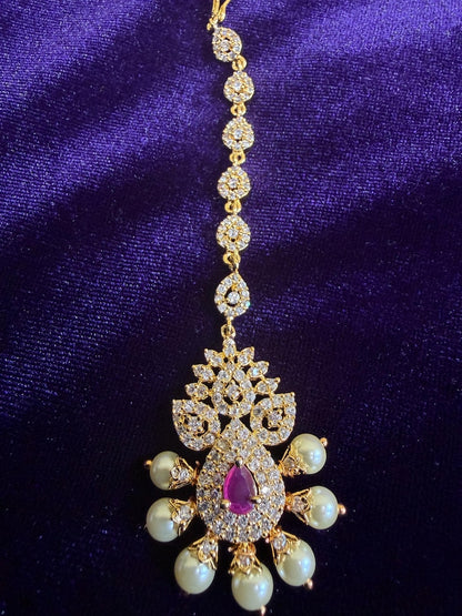 Diamond Maang tikka Bridal Jewelry Costume silver jewelry Alloy based Jewelry  - SHABURIS Fashion Jewelry