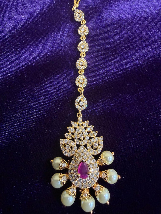 Diamond Maang tikka Bridal Jewelry Costume silver jewelry Alloy based Jewelry  - SHABURIS Fashion Jewelry