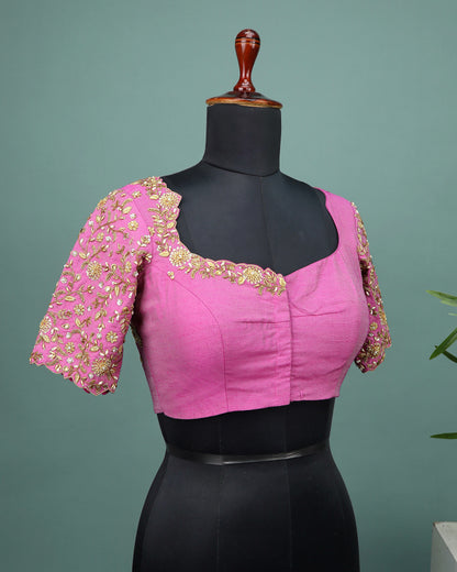 Maggam work Blouse for Saree – Pink Blouse Artisan Silk Blouse – Festive & Wedding Ethnic Wear