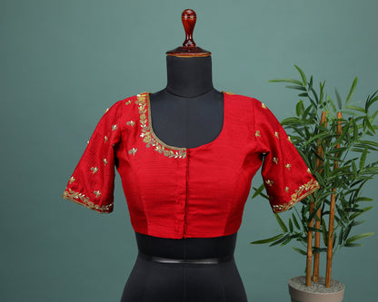 Maggam work Blouse for Saree – Red Blouse- Artisan Silk Blouse – Festive & Wedding Ethnic Wear