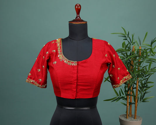 Maggam work Blouse for Saree – Red Blouse- Artisan Silk Blouse – Festive & Wedding Ethnic Wear