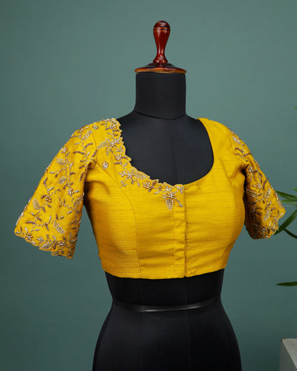 Maggam work Blouse for Saree – Yellow Blouse Artisan Silk Blouse – Festive & Wedding Ethnic Wear