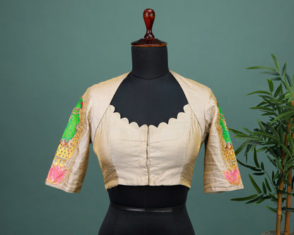 Maggam work Blouse for Saree – Beige Blouse- Artisan Silk Blouse – Festive & Wedding Ethnic Wear