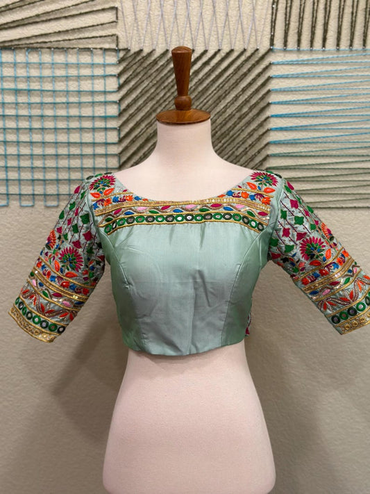 Maggam work Blouse for Saree – Blue Blouse- Artisan Silk Blouse – Festive & Wedding Ethnic Wear