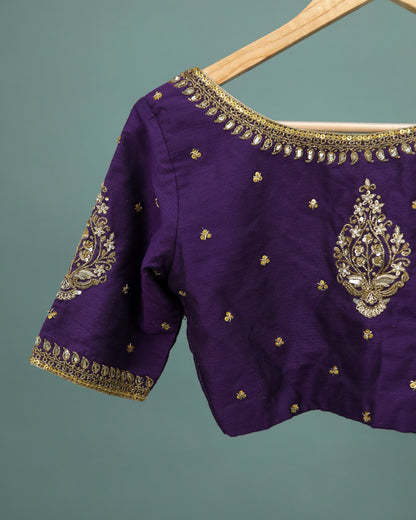 Maggam work Blouse for Saree – purple Blouse Artisan Silk Blouse – Festive & Wedding Ethnic Wear