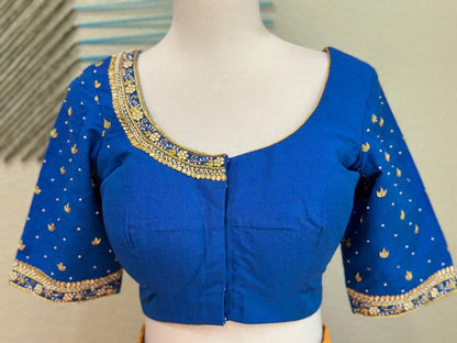 Maggam work Blouse for Saree –  Blue Blouse- Artisan Silk Blouse – Festive & Wedding Ethnic Wear