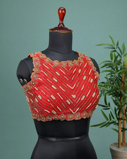 Maggam work Blouse for Saree –  Red Blouse- Artisan Silk Blouse – Festive & Wedding Ethnic Wear