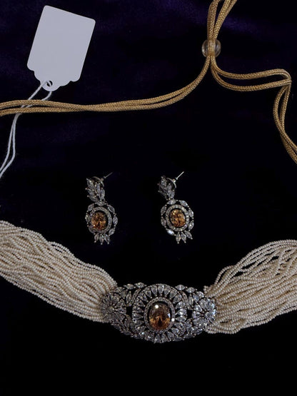 Diamond Necklace Bridal necklace Costume silver jewelry Alloy based Jewelry  - SHABURIS Fashion Jewelry