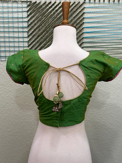 Maggam work Blouse for Saree – Green Blouse- Artisan Silk Blouse – Festive & Wedding Ethnic Wear