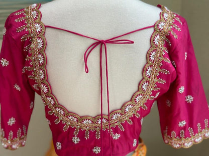 Maggam work Blouse for Saree – Pink Blouse - Artisan Silk Blouse – Festive & Wedding Ethnic Wear