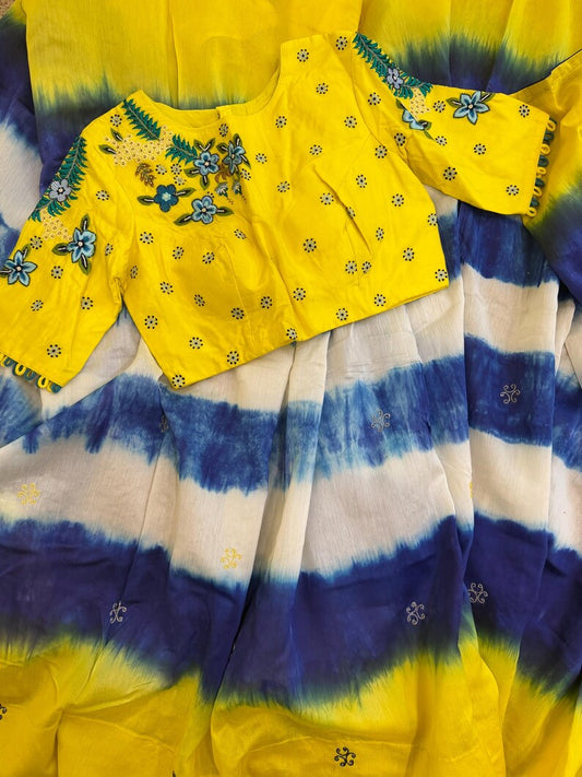 Bandhini saree shibori saree multi colour saree haldi saree Mehendi saree grab party saree with blouse