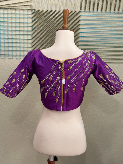 Maggam work Blouse for Saree – purple Blouse- Artisan Silk Blouse – Festive & Wedding Ethnic Wear