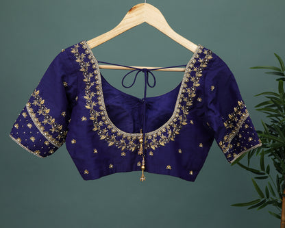 Maggam work Blouse for Saree – Navy Blue Blouse- Artisan Silk Blouse – Festive & Wedding Ethnic Wear
