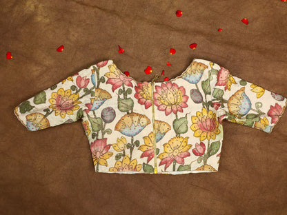 Hand Painted Pen Kalamkari Blouse for Saree – Artisan Kalamkari Silk Blouse – Festive & Wedding Ethnic Wear