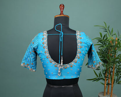 Maggam work Blouse for Saree – Blue Blouse- Artisan Silk Blouse – Festive & Wedding Ethnic Wear