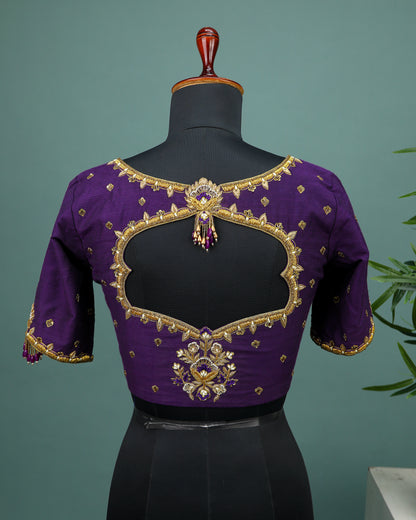 Maggam work Blouse for Saree – Royal Purple Blouse Artisan Silk Blouse – Festive & Wedding Ethnic Wear