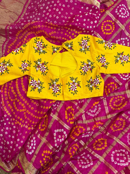 Bandhini saree shibori saree multi colour saree haldi saree Mehendi saree grab party saree with blouse