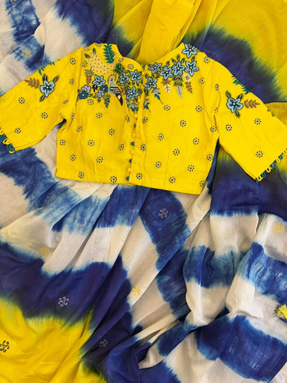 Bandhini saree shibori saree multi colour saree haldi saree Mehendi saree grab party saree with blouse