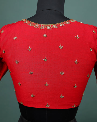 Maggam work Blouse for Saree – Red Blouse Artisan Silk Blouse – Festive & Wedding Ethnic Wear