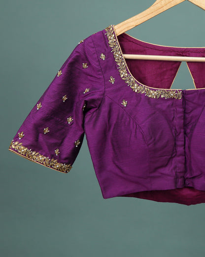 Maggam work Blouse for Saree –  Purple Blouse Artisan Silk Blouse – Festive & Wedding Ethnic Wear