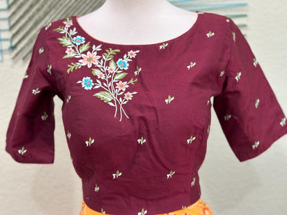 Maggam work Blouse for Saree –Maroon Blouse - Artisan Silk Blouse – Festive & Wedding Ethnic Wear
