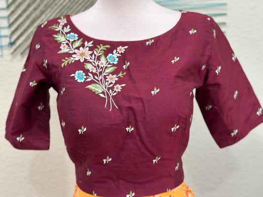 Maggam work Blouse for Saree –Maroon Blouse - Artisan Silk Blouse – Festive & Wedding Ethnic Wear