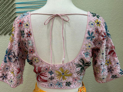 Maggam work Blouse for Saree – Soft Pink Blouse - Artisan Silk Blouse – Festive & Wedding Ethnic Wear
