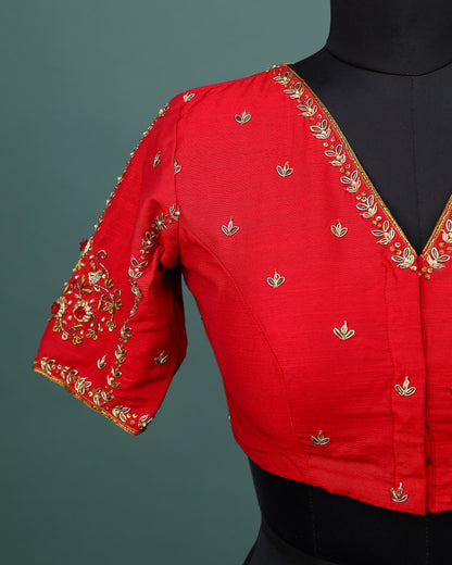 Maggam work Blouse for Saree – Red Blouse Artisan Silk Blouse – Festive & Wedding Ethnic Wear