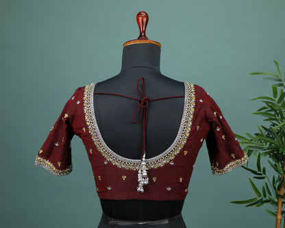 Maggam work Blouse for Saree – Maroon Blouse- Artisan Silk Blouse – Festive & Wedding Ethnic Wear