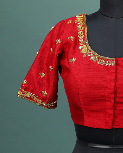 Maggam work Blouse for Saree – Red Blouse- Artisan Silk Blouse – Festive & Wedding Ethnic Wear