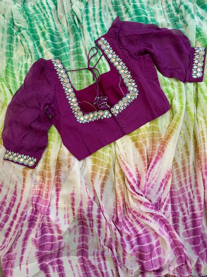 Bandhini saree shibori saree multi colour saree haldi saree Mehendi saree grab party saree with blouse