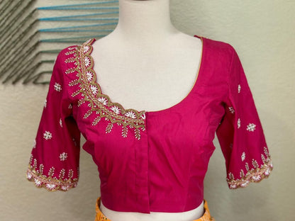 Maggam work Blouse for Saree – Pink Blouse - Artisan Silk Blouse – Festive & Wedding Ethnic Wear