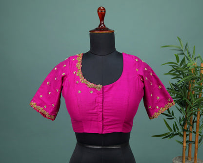 Maggam work Blouse for Saree – Pink Blouse- Artisan Silk Blouse – Festive & Wedding Ethnic Wear